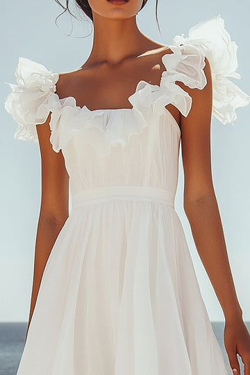 White A-Line Ruffled Neck Chiffon Short Graduation Dress